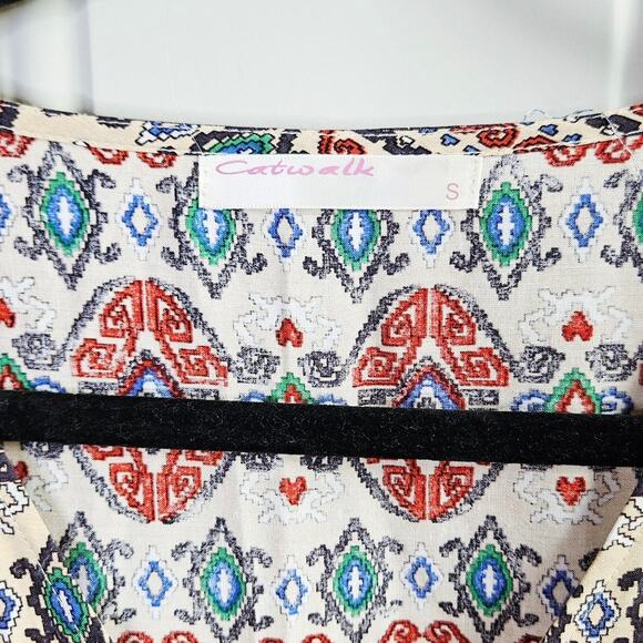 Catwalk Shift Boho Hippie Dress Size Small Belted Feather - Picture 8 of 11